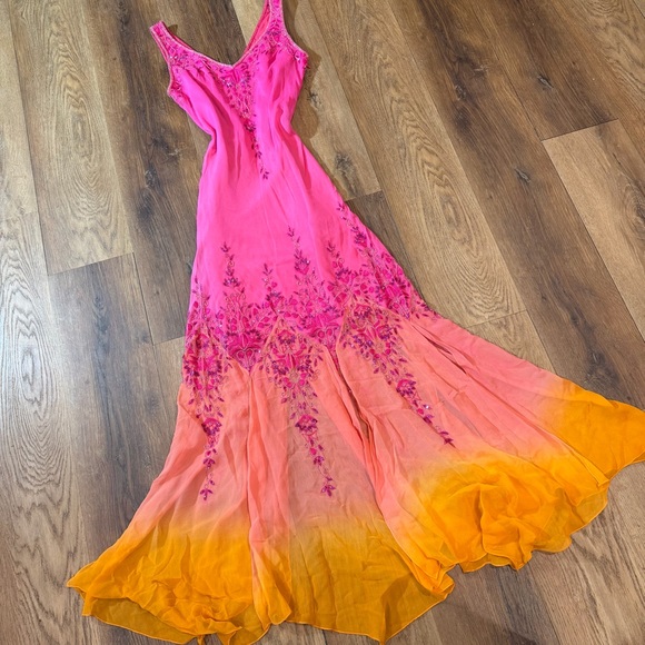 Vintage Dresses & Skirts - Vintage Y2K 100% Silk Beaded Dress Vintage Beaded Dress Fairy Ombré Rainbow Prom